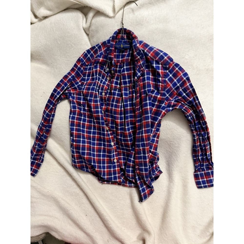 Polo Ralph Lauren Boys Shirt Size Medium 10 12 Blue Red Check Plaid Oxford